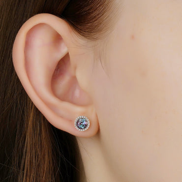 S925 sterling silver with thick platinum Alexandrite stud earrings | Luxurious color-changing earrings with imitation diamonds