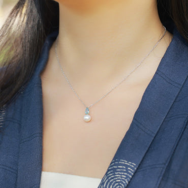 S925 sterling silver with thick platinum platinum jewelry set | Natural aquamarine and freshwater pearls, fresh and elegant necklace and earrings