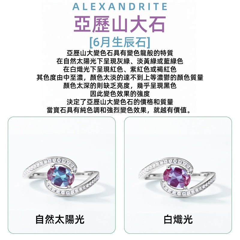 S925 sterling silver plated with thick silver and platinum ring | Cultivated Alexandrite imitation diamond European and American style June birthstone color-changing ring