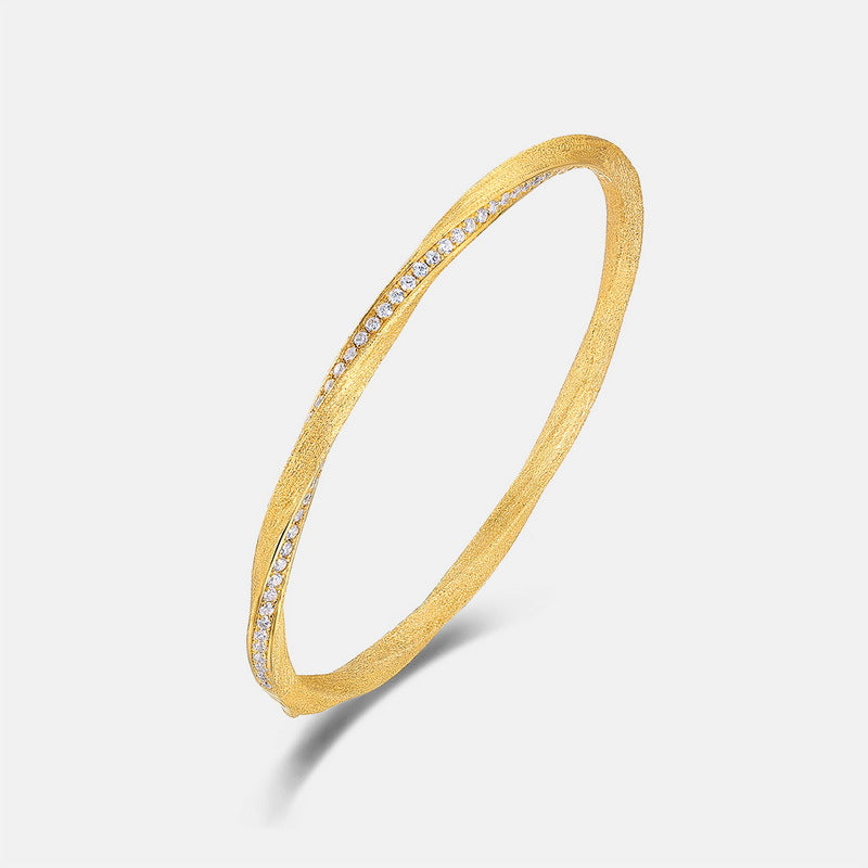 S925 sterling silver plated with 10K gold hand-brushed tassel bracelet | Imitation diamond art sculpture bracelet light luxury collection jewelry