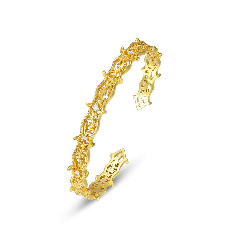S925 sterling silver with 10K gold plated jewelry set | Exquisite and fashionable Japanese and Korean style imitation diamond pattern bracelet and ring
