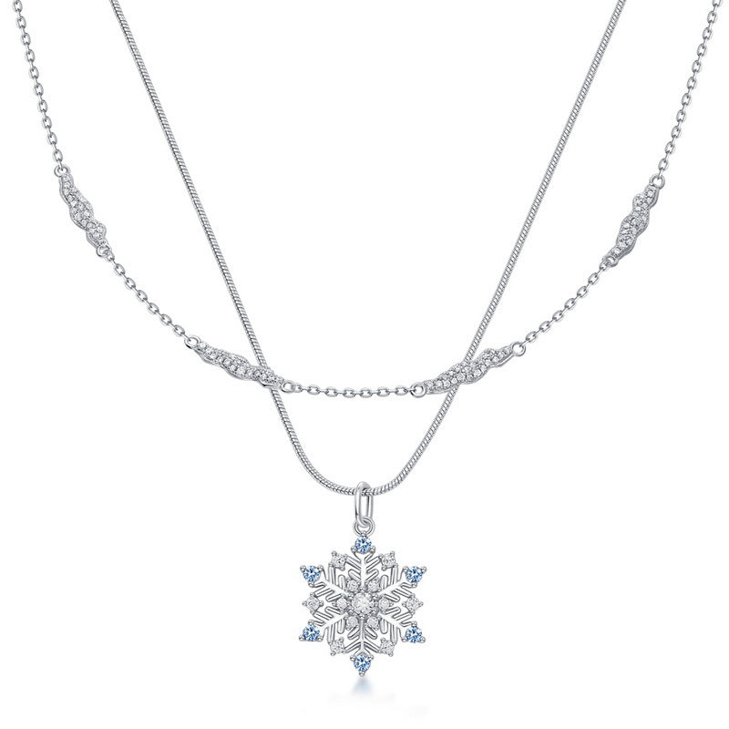 S925 sterling silver plated with thick silver and platinum snowflake set | European and American style elegant and light luxury texture jewelry combination