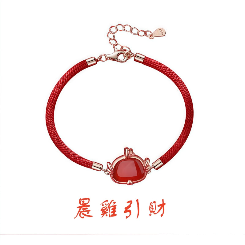 S925 sterling silver rose gold plated red agate zodiac bracelet | Lucky red string jewelry for wealth and protection in your birth year