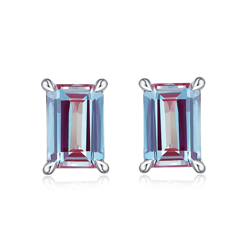 S925 sterling silver plated with thick silver and platinum earrings | Cultivated Alexandrite June birthstone color-changing romantic jewelry