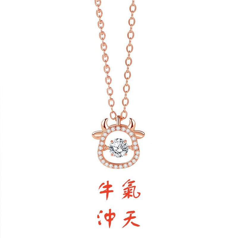 S925 sterling silver with rose gold plated twelve zodiac signs emotional imitation diamond necklace | Exclusive birthday/birth year gift choice 