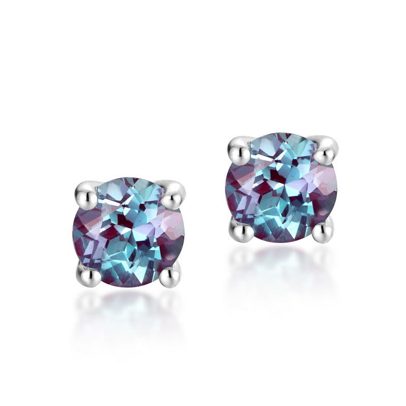 S925 sterling silver plated with thick silver and platinum | Cultivated Alexandrite June birthstone color-changing earrings