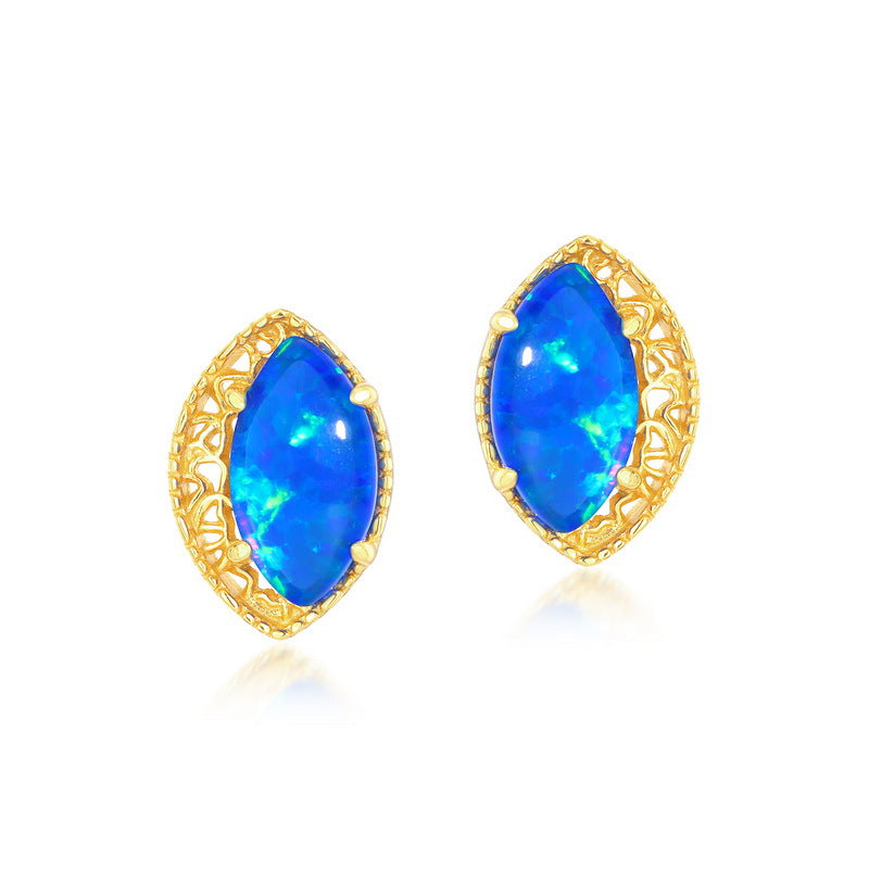 日韓風爆款！S925 純銀鍍 10K 金，合成藍歐泊首飾套裝