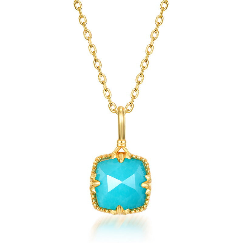 S925 sterling silver with 10K gold-plated natural amazonite jewelry set | Detachable peridot hanging earrings, a niche exquisite jewelry
