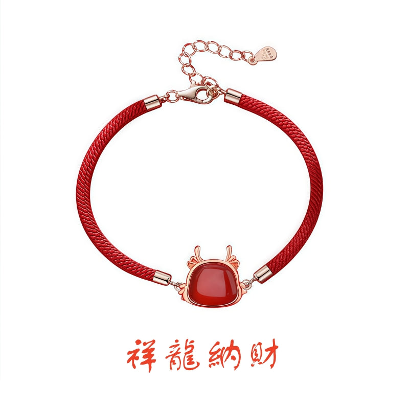 S925 sterling silver rose gold plated red agate zodiac bracelet | Lucky red string jewelry for wealth and protection in your birth year
