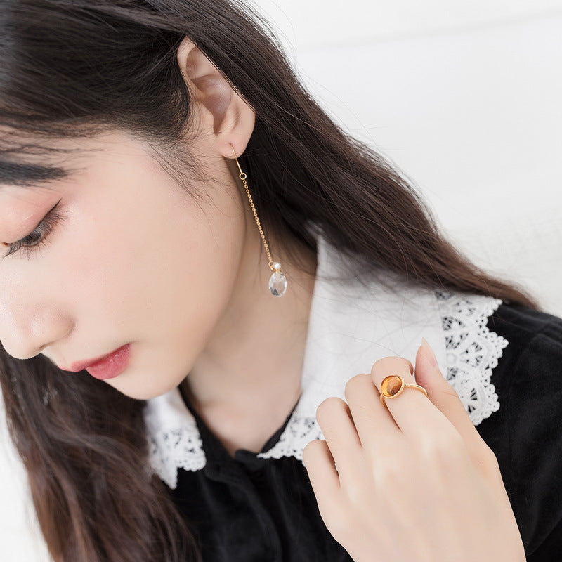歐美風熱銷！S925 純銀鍍 9K 金，天然琥珀綠苔蘚戒指