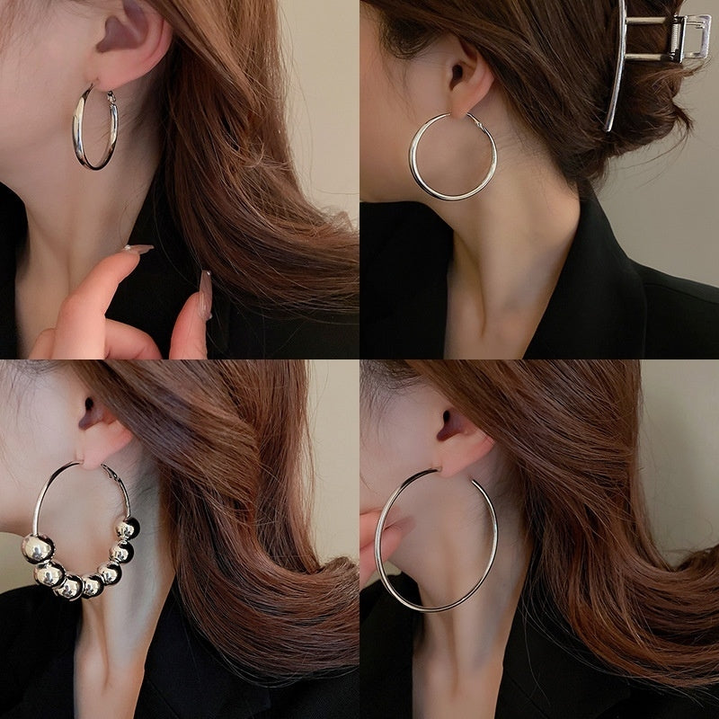 銀針歐美誇張銀色素圈愛心耳環冷淡風時尚耳圈輕奢個性高級感耳飾