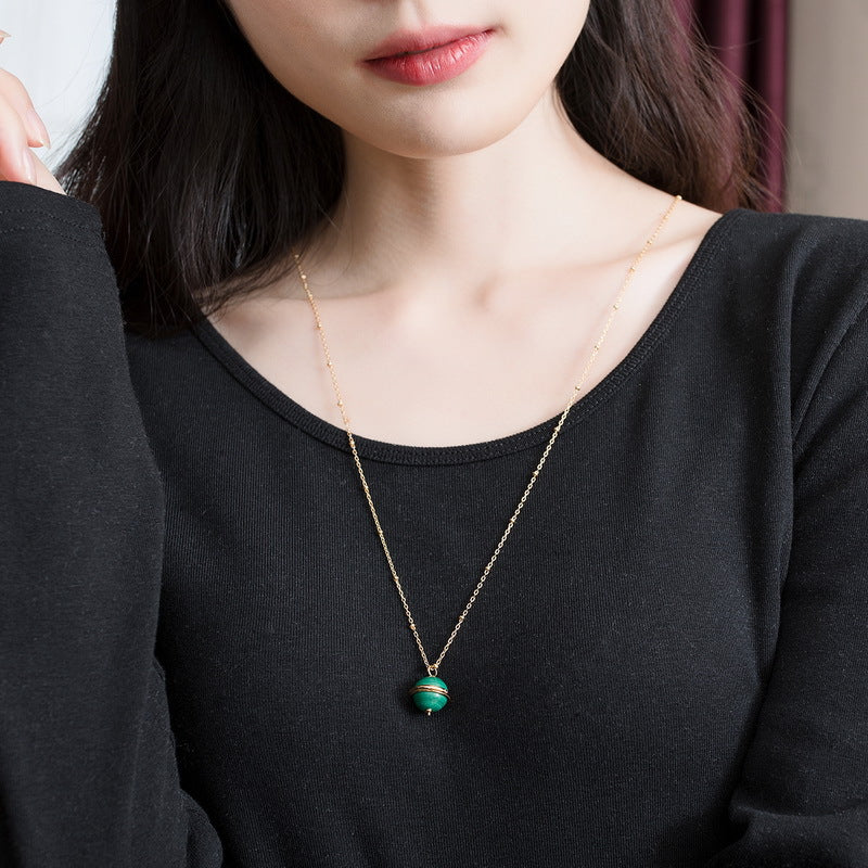 S925 sterling silver with 9K gold plating and natural malachite planet jewelry | The first choice for emotional sustenance and commemorative gifts