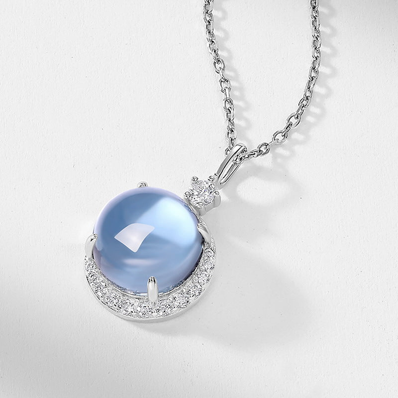 S925 sterling silver plated thick silver platinum sky blue topaz necklace | Elegant and intellectual clavicle necklace textured jewelry
