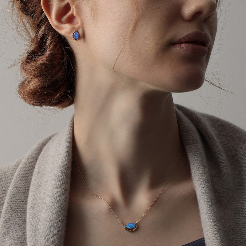 日韓風爆款！S925 純銀鍍 10K 金，合成藍歐泊首飾套裝