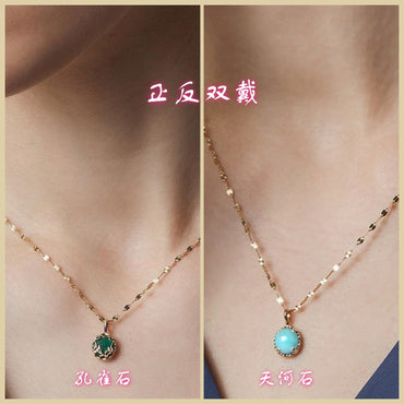 S925 純銀鍍 10K 金項鍊｜孔雀石 + 天河石 正反雙戴日韓風必備