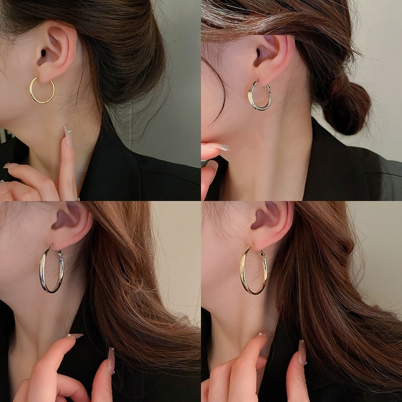 銀針歐美誇張銀色素圈愛心耳環冷淡風時尚耳圈輕奢個性高級感耳飾