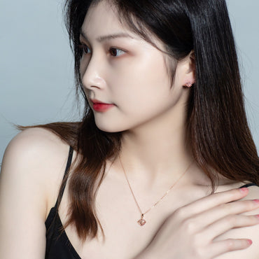 S925 sterling silver with rose gold and natural rose quartz heart bow jewelry set | Japanese and Korean style romantic sweetheart must-have