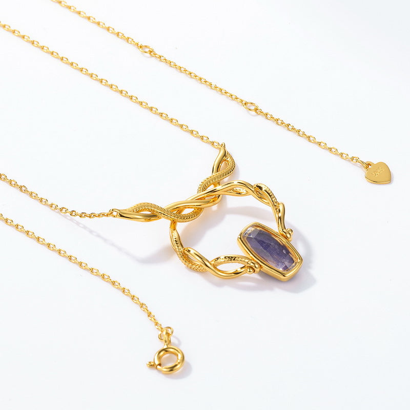 日韓風時尚吸睛必備！S925 純銀鍍10K金，合成青金石天然粉水晶纏繞首飾套裝