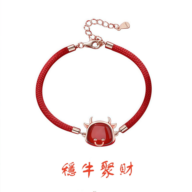 S925 sterling silver rose gold plated red agate zodiac bracelet | Lucky red string jewelry for wealth and protection in your birth year