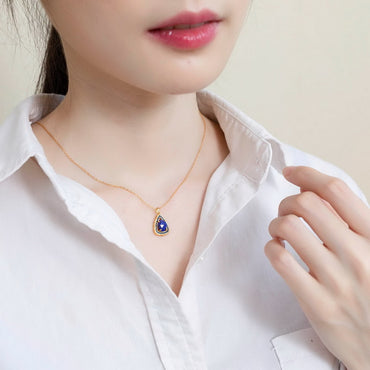 S925 純銀鍍 9K 金項鍊｜天然青金石琺瑯鑲嵌，歐美復古奢華必備