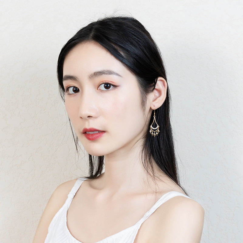 S925 純銀鍍 9K 金耳環｜仿鑽星星流蘇 歐美時尚必備