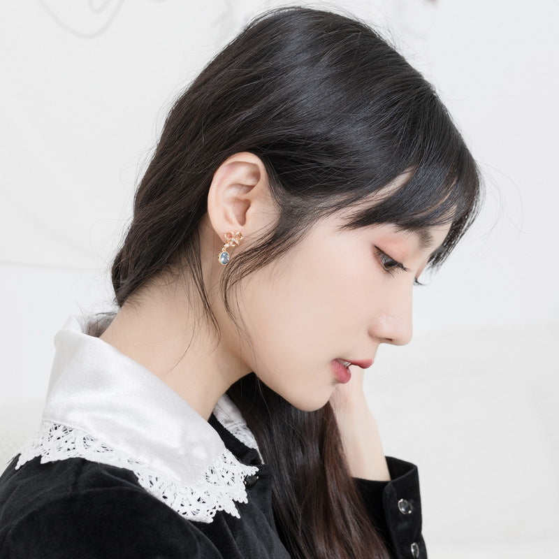 S925 純銀鍍 9K 金耳環｜天空藍納米鋯仿鑽 花語日韓風必備