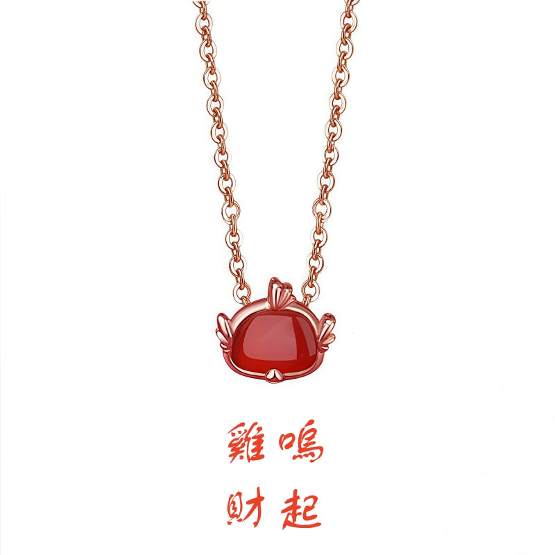 S925純銀鍍玫瑰金天然紅瑪瑙十二生肖項鍊｜招財守護 本命年幸運首飾