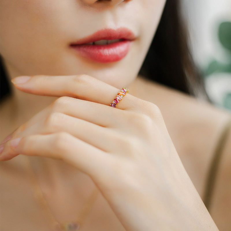 S925 純銀鍍 10K 金日韓風首飾套組｜彩鋯仿鑽彩虹造型 活力甜美必備