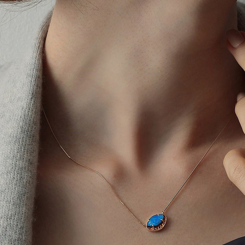 日韓風爆款！S925 純銀鍍 10K 金，合成藍歐泊首飾套裝