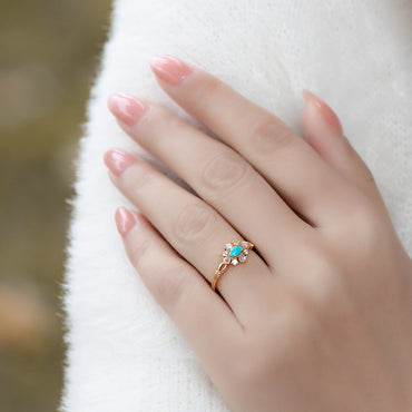 S925 sterling silver plated with 10K gold Japanese and Korean style natural turquoise exquisite retro pendant ring set