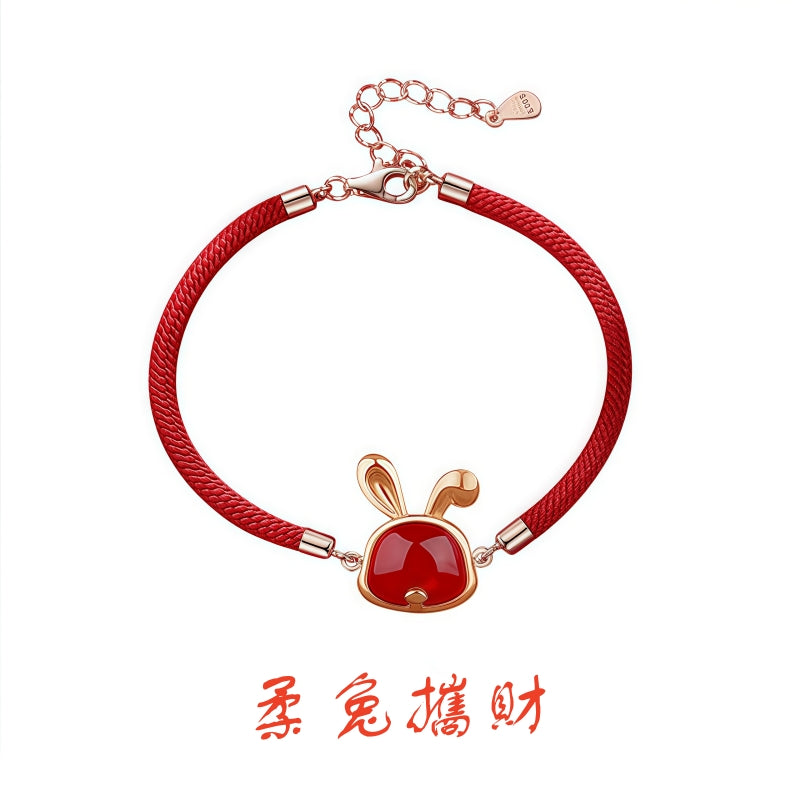 S925 sterling silver rose gold plated red agate zodiac bracelet | Lucky red string jewelry for wealth and protection in your birth year
