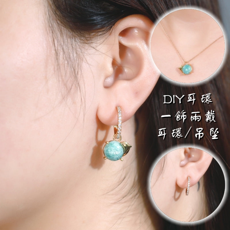 S925 sterling silver with 10K gold plated European and American style earrings | Natural amazonite dolphin DIY earrings