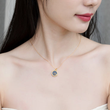 S925純銀鍍10K金 簡約時尚星空麋鹿天然藍晶砂吊墜