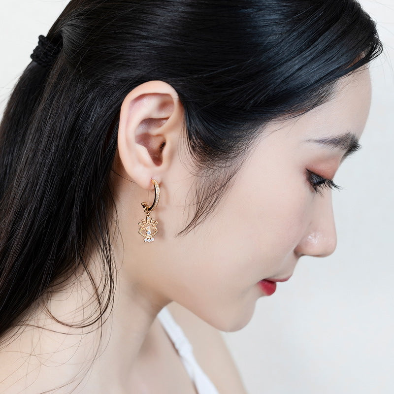 S925 純銀鍍 9K 金耳環 | 惡魔之眼與法蒂瑪之手 仿鑽點綴 歐美神秘風必備