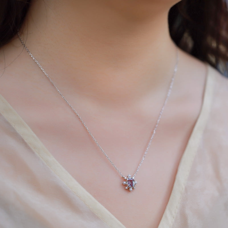S925 sterling silver thick platinum plated cultured alexandrite necklace | Urban fantasy two-tone trendy high-end jewelry