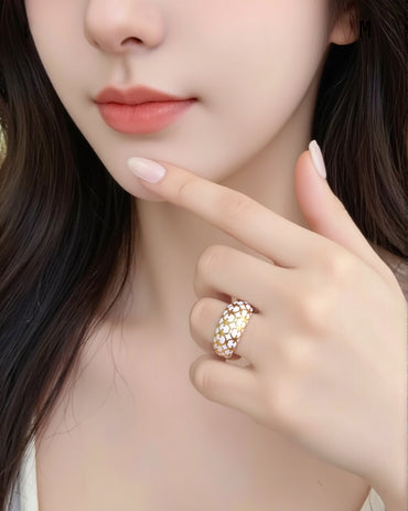 S925純銀鍍10K金 日韓風時尚花紋高級雕花工藝吊墜戒指套裝