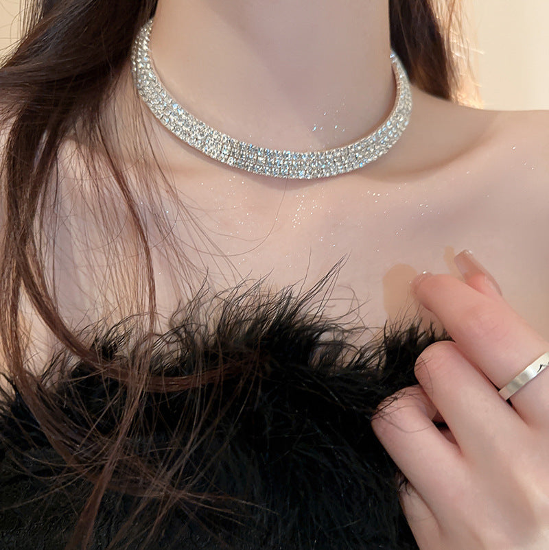 韓國冷淡風鑲鑽鋯石弧線項鍊時尚輕奢氣質鎖骨鏈高級感新款項飾女