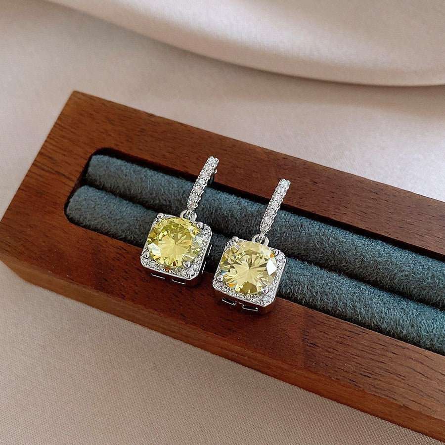 歐美跨境綠色鋯石花朵幾何耳釘氣質百搭耳環輕奢高級感耳飾設計感