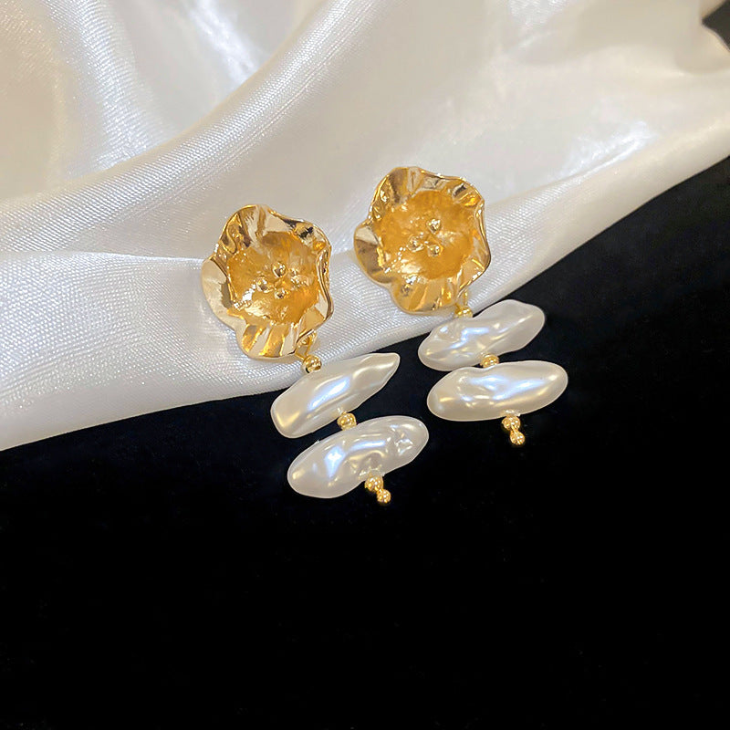 銀針超仙珍珠花朵流蘇耳環氣質時尚耳釘跨境歐美誇張高級感耳飾女