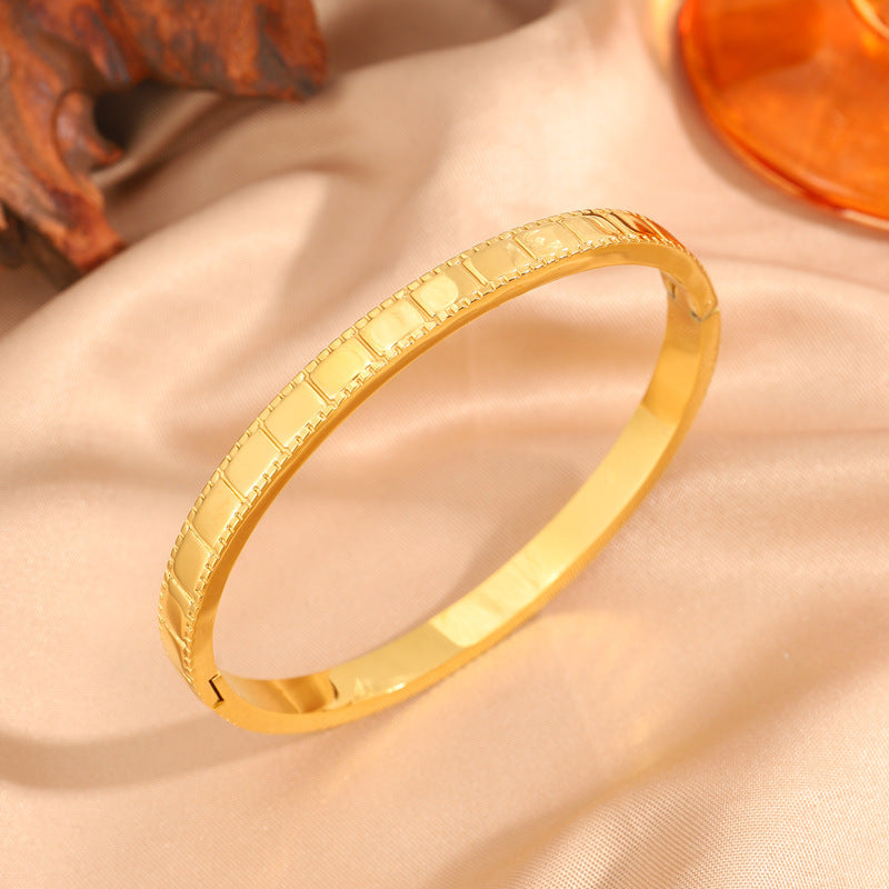 鈦鋼手鐲女簡約設計不掉色大方點點時尚情侶款方塊手環手鐲飾品