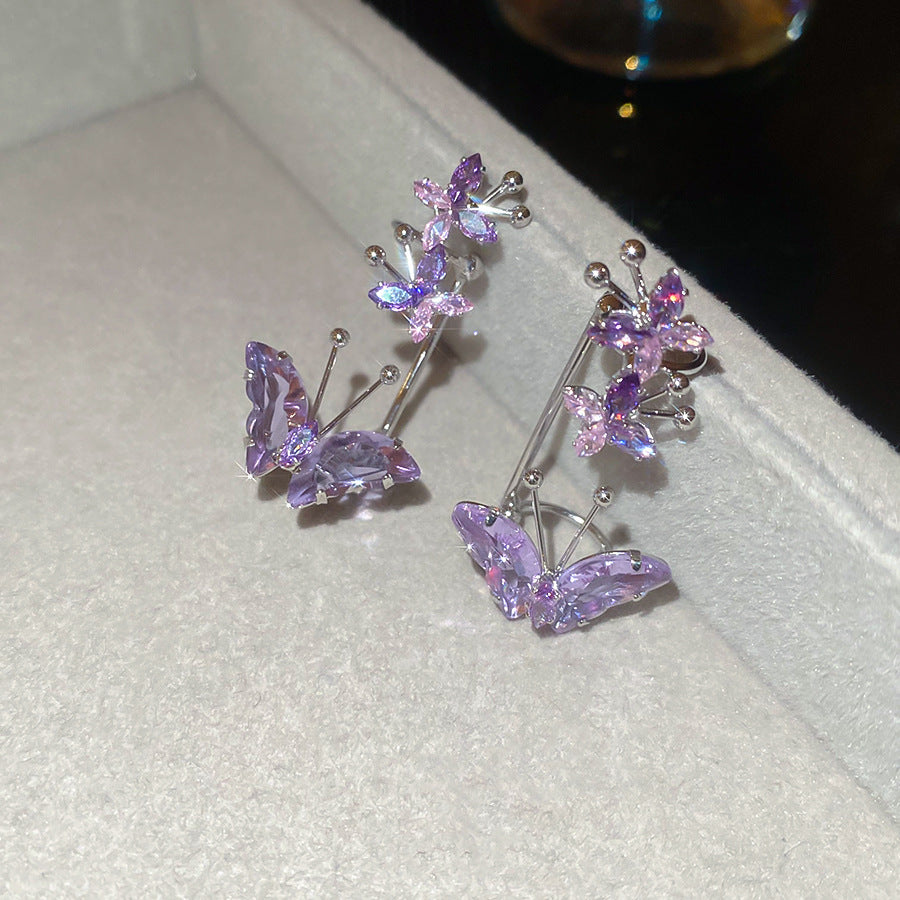 銀針熱銷鑲鑽鋯石水滴蝴蝶流蘇耳環輕奢高級感耳釘耳飾設計感小衆