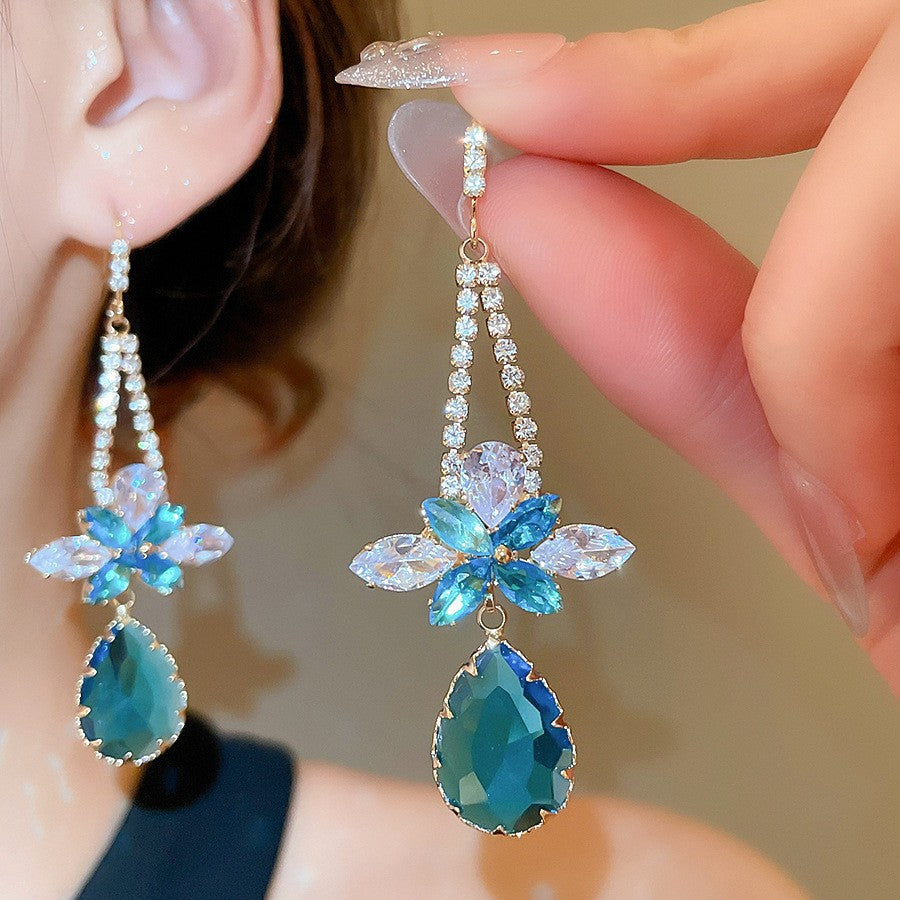 銀針熱銷鑲鑽鋯石水滴蝴蝶流蘇耳環輕奢高級感耳釘耳飾設計感小衆