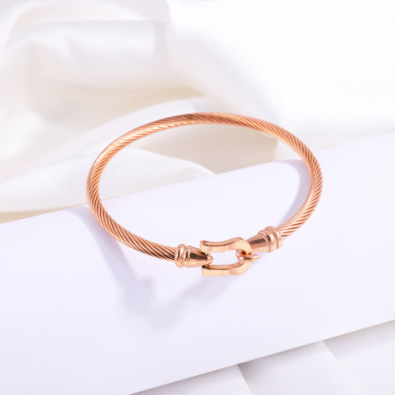 鈦鋼手鐲彈力馬蹄扣手鐲女生高級感個性簡約不掉色精緻手環