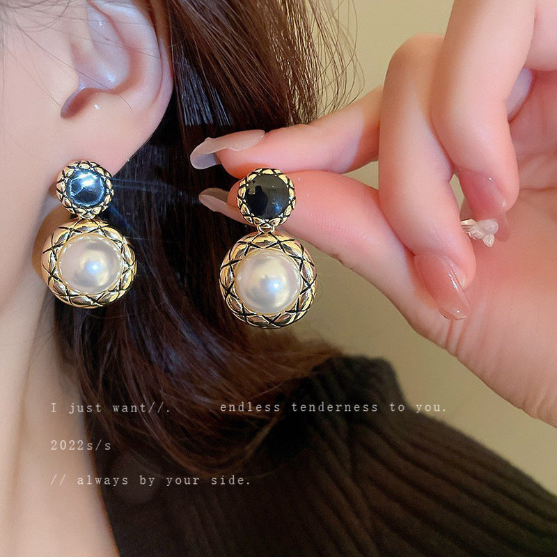 銀針復古花朵愛心字母珍珠耳環法式氣質耳釘輕奢高級感耳飾女