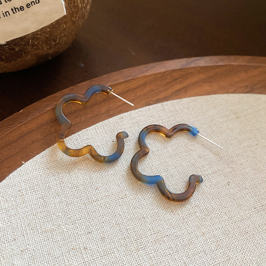 銀針樹脂暈染花朵耳環輕奢高級感耳釘復古時尚百搭耳飾設計感小衆