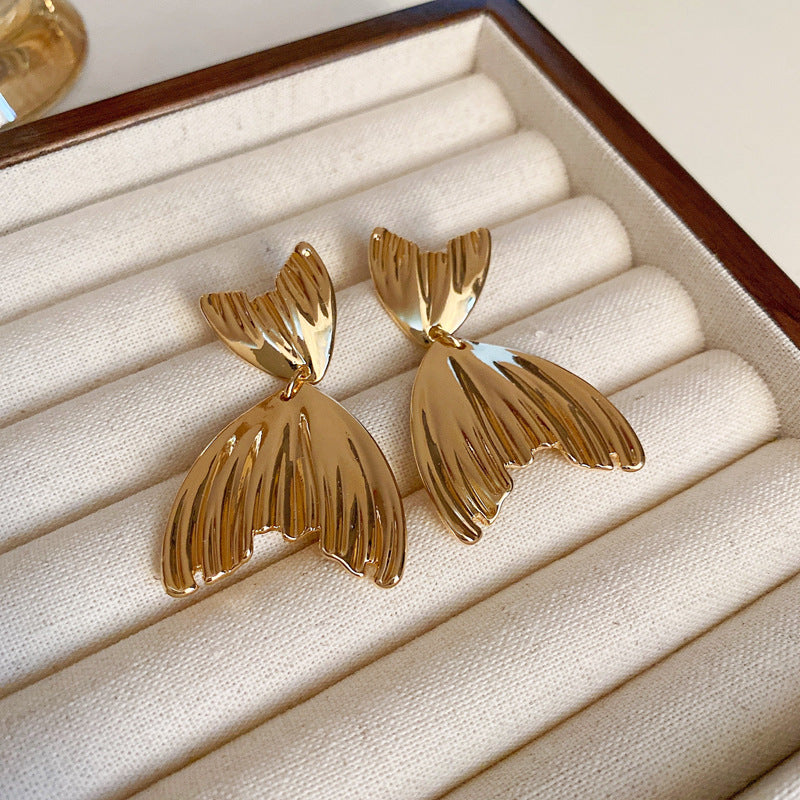 銀針歐美金屬風鏤空花朵魚尾珍珠耳環誇張氣質耳釘重工高級感耳飾