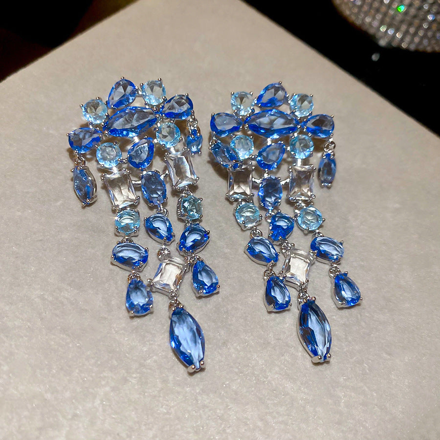 銀針熱銷鑲鑽鋯石水滴蝴蝶流蘇耳環輕奢高級感耳釘耳飾設計感小衆