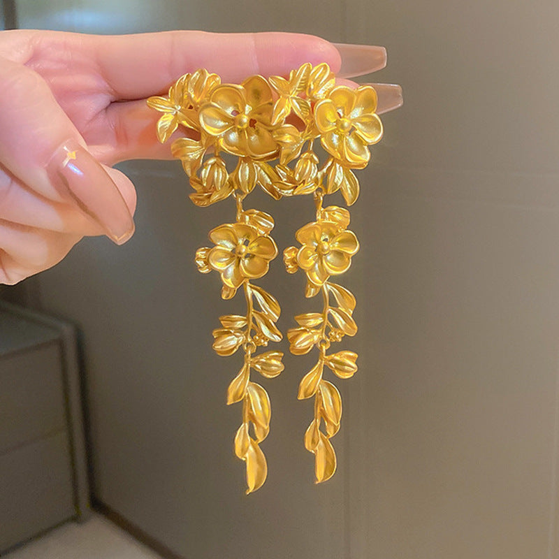 銀針歐美金屬風珍珠蝴蝶花朵流蘇耳釘小衆個性耳環時尚誇張耳飾女