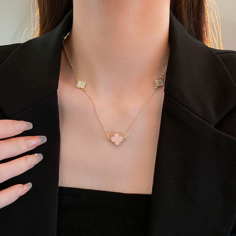 法式輕奢鑲鑽花朵項鍊小衆簡約設計感鎖骨鏈氣質時尚高級感項飾女