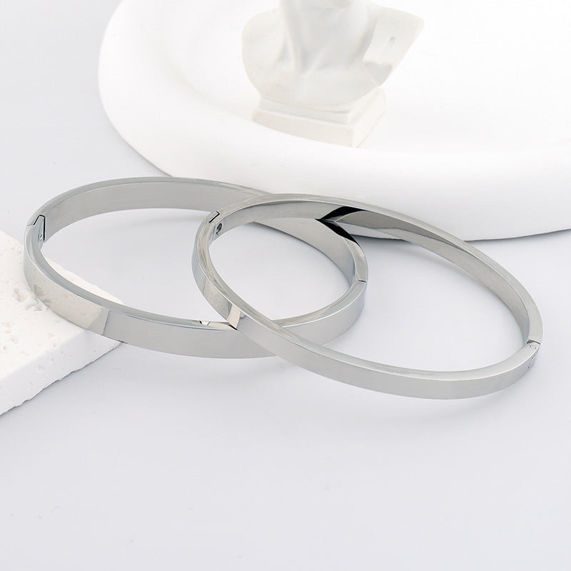 鈦鋼手鐲韓版時尚高級感女光面跨境卡扣可調節小衆設計輕奢風手環